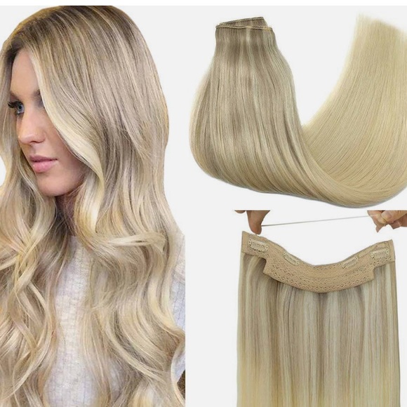 Bandx Halo with clip Spanish Wave 18'' Blonde Wavy Hair Extension - Picture 1 of 4